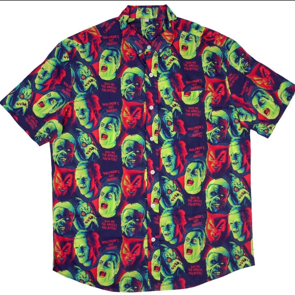 Vibrant Graphic Face Print Button Down Shirt
